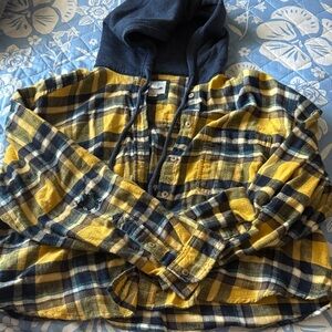 American Eagle Yellow and Blue Plaid Hoodie